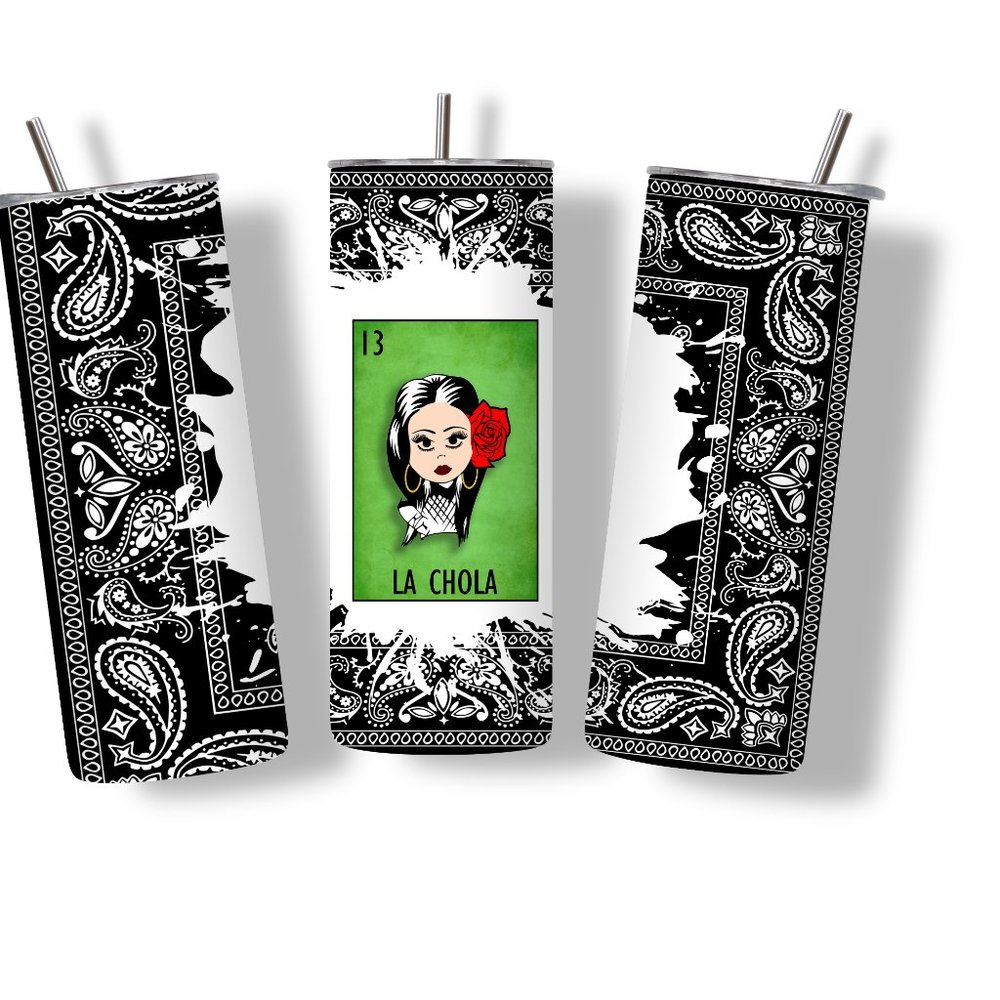 Mexican Loteria Card La Chola 20 oz Skinny Tumbler Stainless Steel